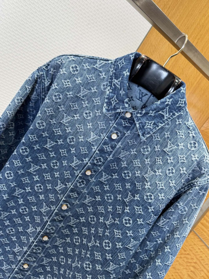 LV Full-Print Lapel Single-Button Denim Shirt 2 2