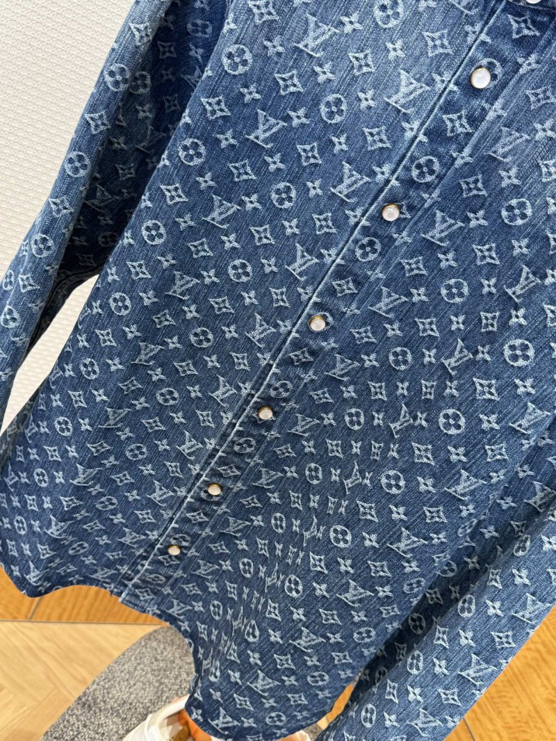 LV Full-Print Lapel Single-Button Denim Shirt 2 3