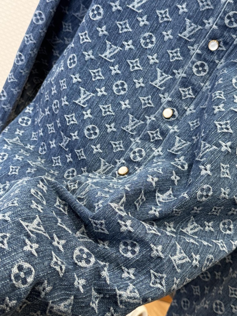 LV Full-Print Lapel Single-Button Denim Shirt 2 4