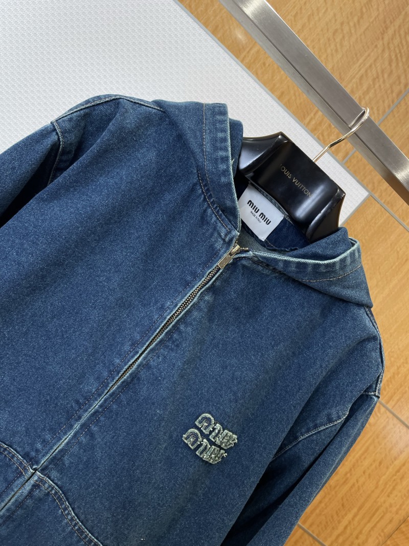 Miu Miu Logo Denim Hooded Zip-Up Jacket 2