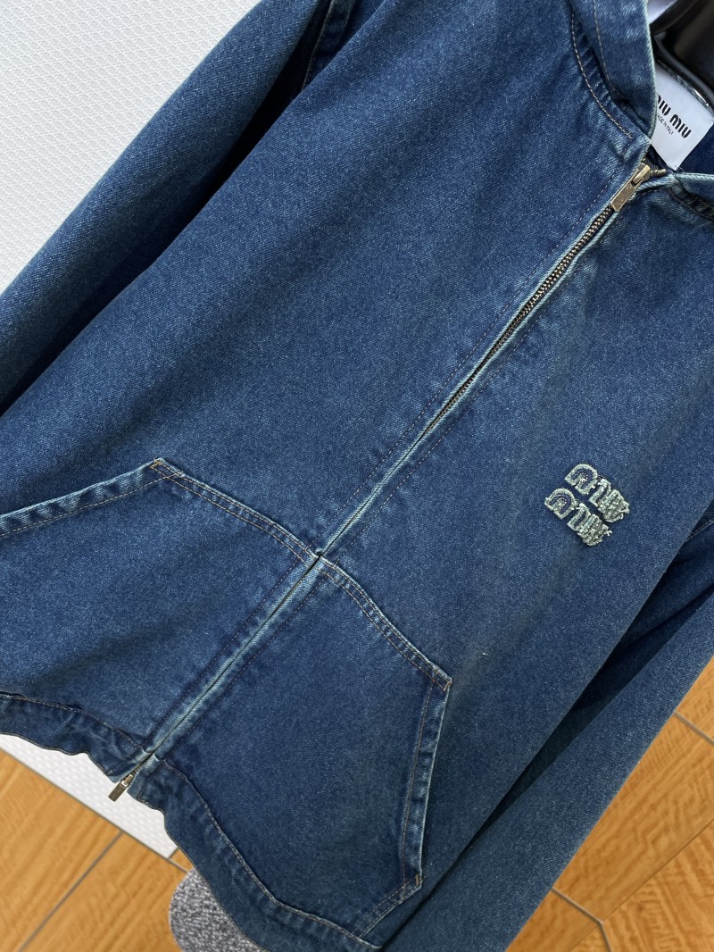 Miu Miu Logo Denim Hooded Zip-Up Jacket 3
