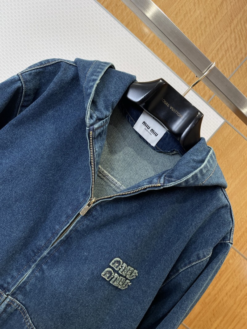 Miu Miu Logo Denim Hooded Zip-Up Jacket 4