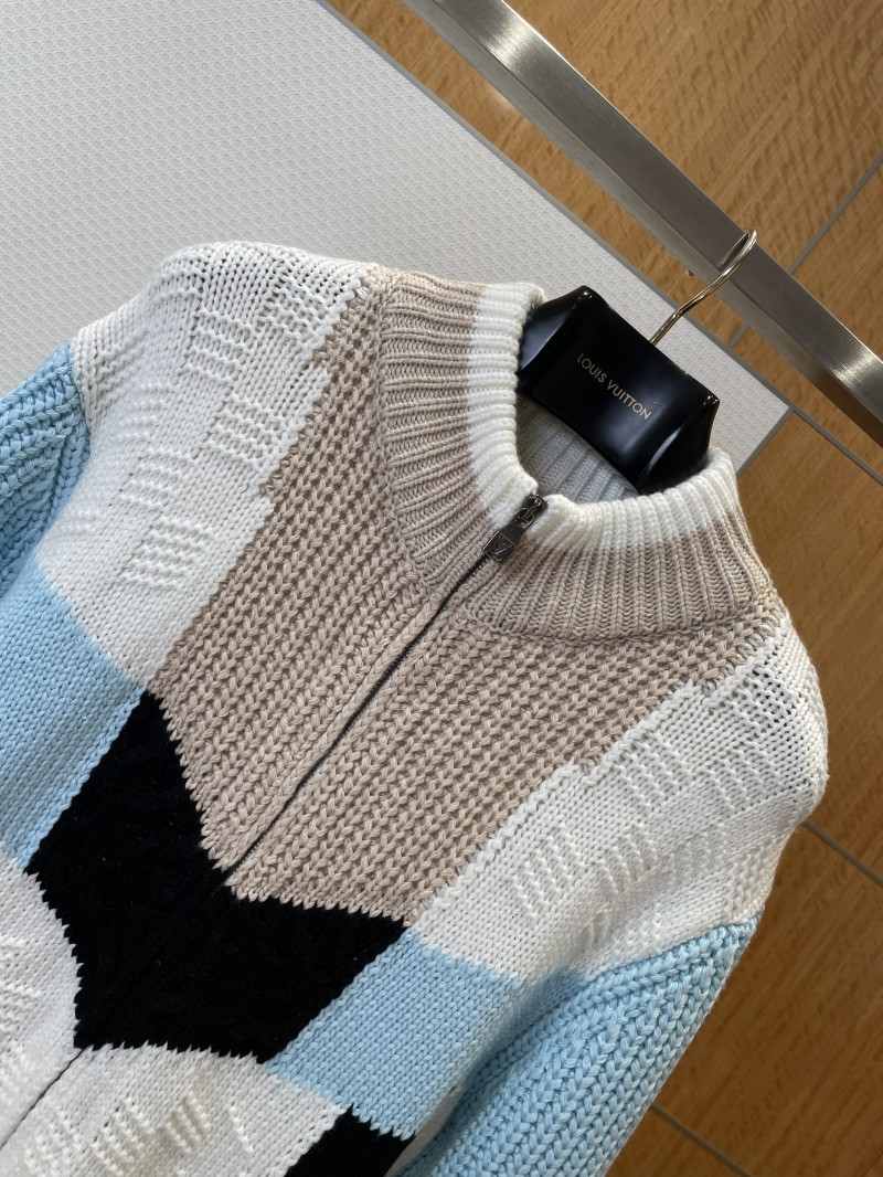 LV Embroidered Color-Blocked Zipper Knit Jacket 2