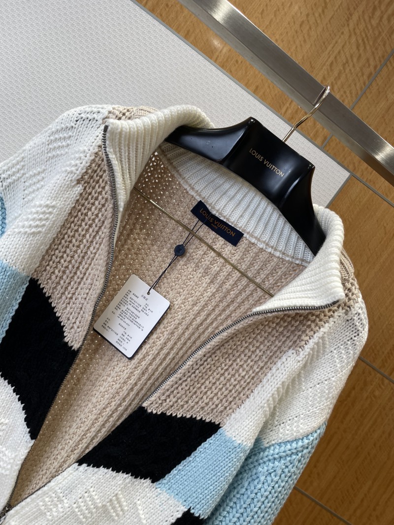 LV Embroidered Color-Blocked Zipper Knit Jacket 4