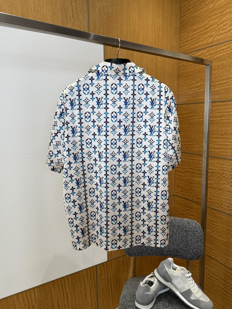 LV logo-printed mulberry silk short-sleeve shirt 1