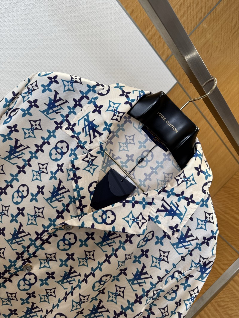 LV logo-printed mulberry silk short-sleeve shirt 2
