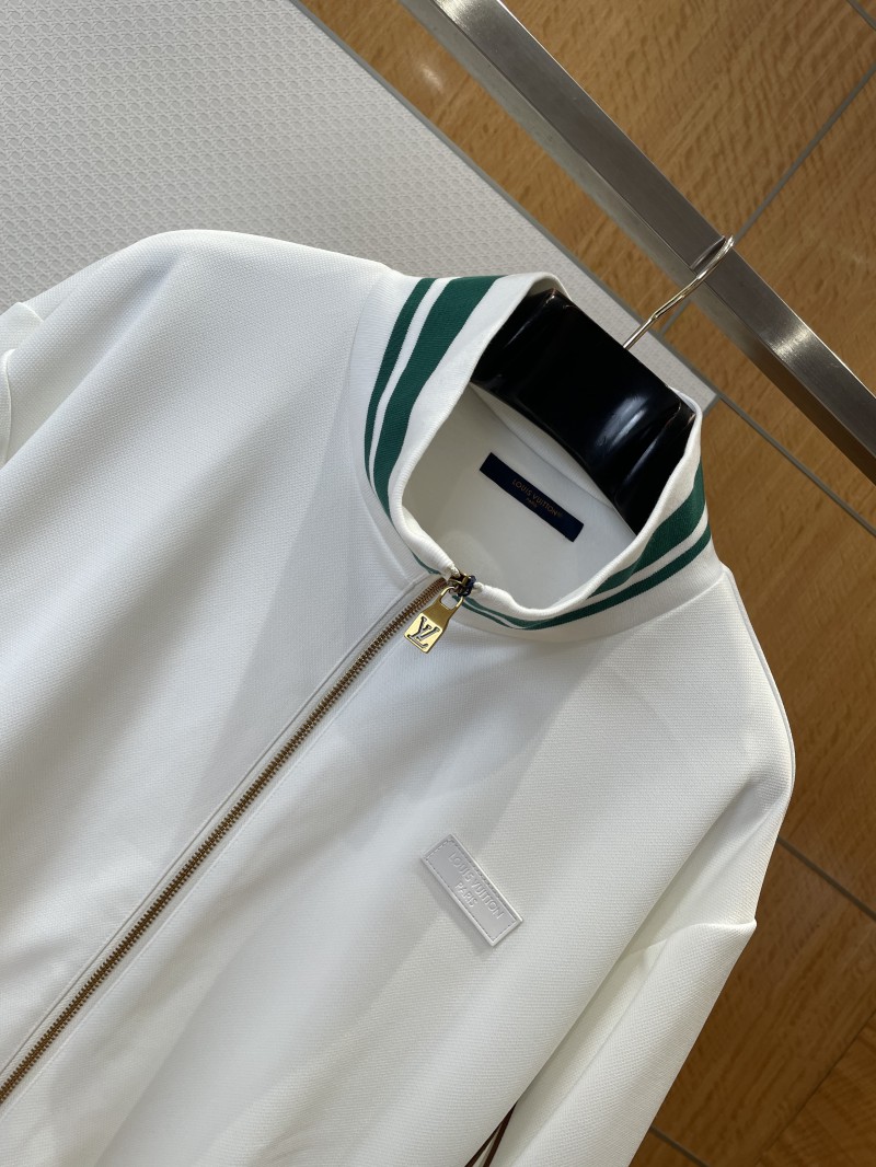 LV Leather Label color clash Stripe Stand Collar Jacket Coat 2