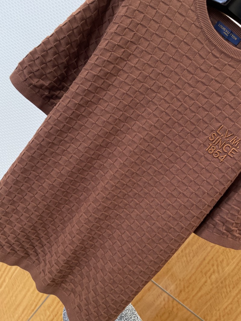 LV Embroidered Check Jacquard Knit Short-Sleeve T-Shirt 1 3