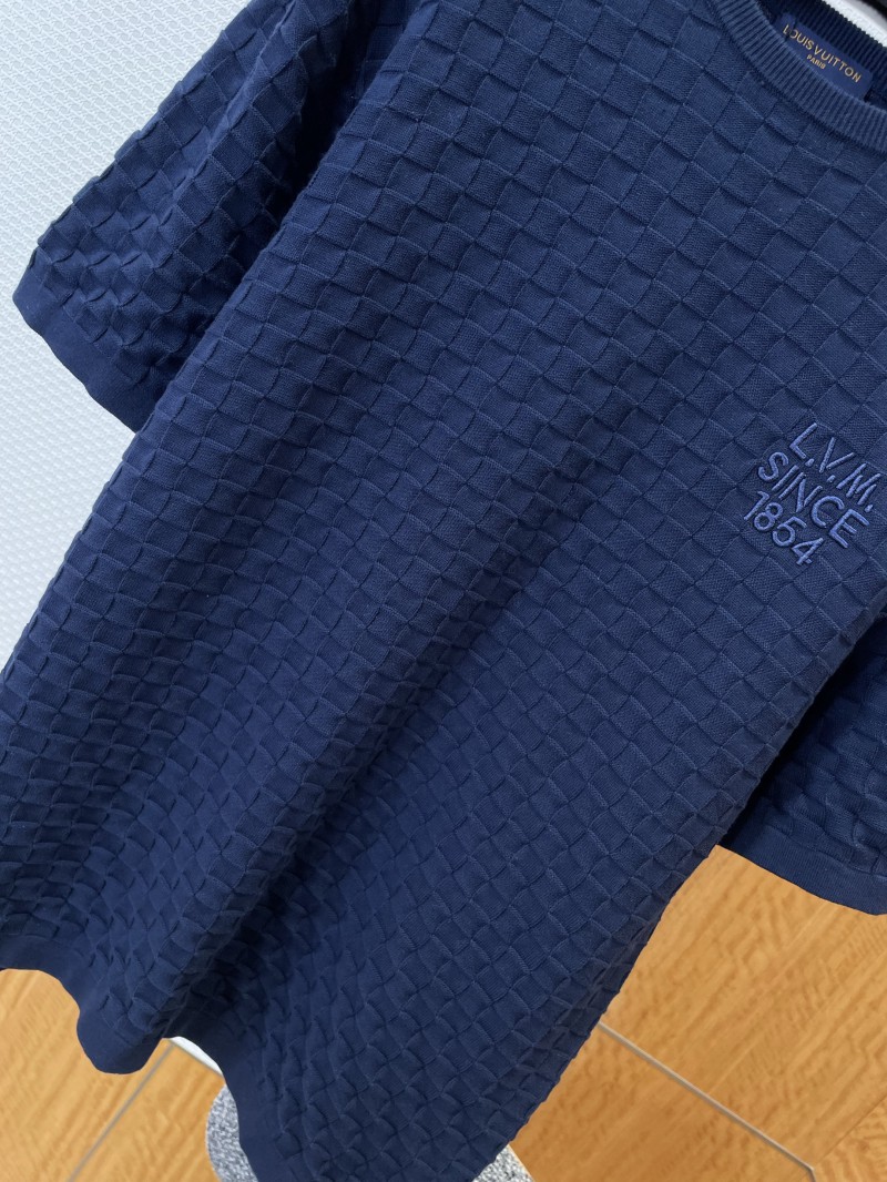 LV Embroidered Check Jacquard Knit Short-Sleeve T-Shirt 2 3