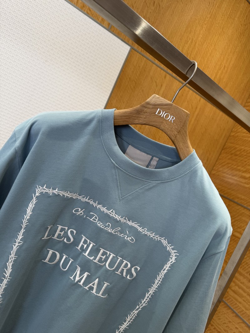 Dior Blue Embroidered Knit Short-Sleeve T-Shirt 2