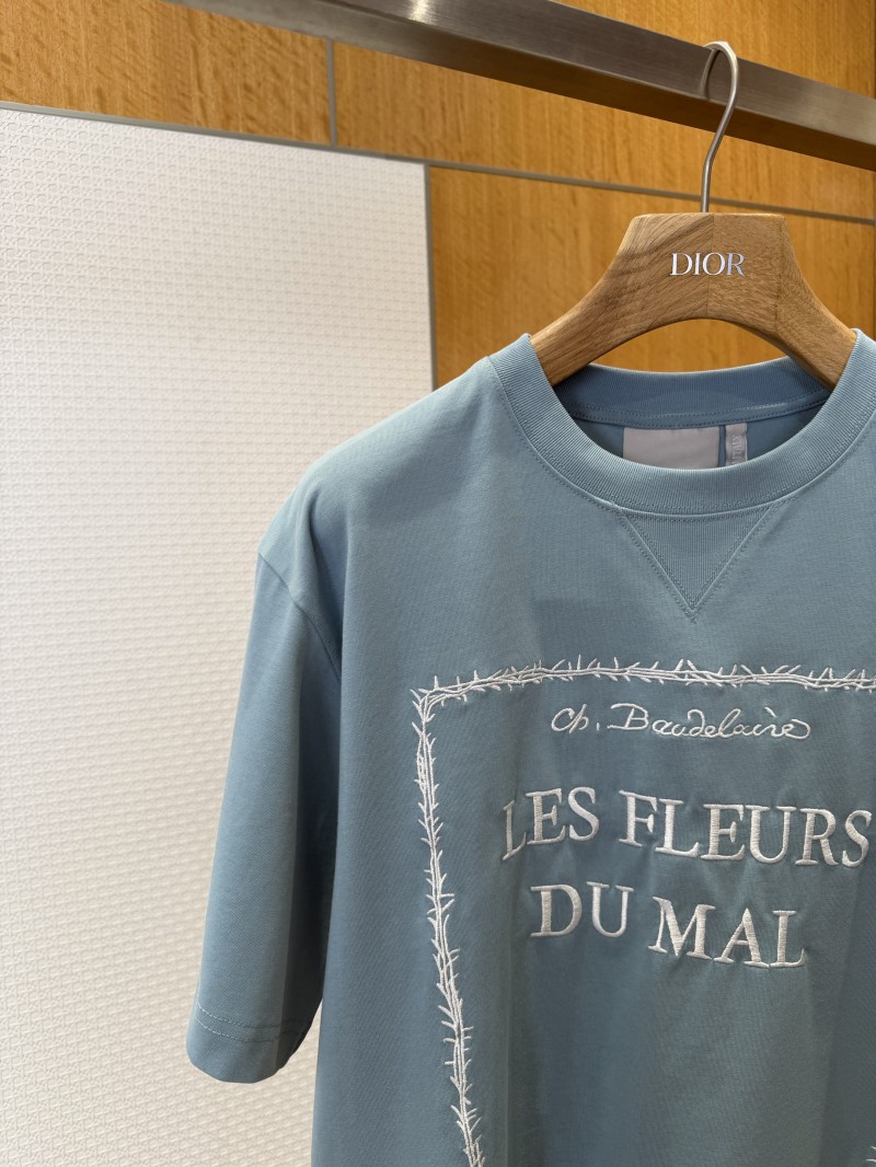 Dior Blue Embroidered Knit Short-Sleeve T-Shirt 3
