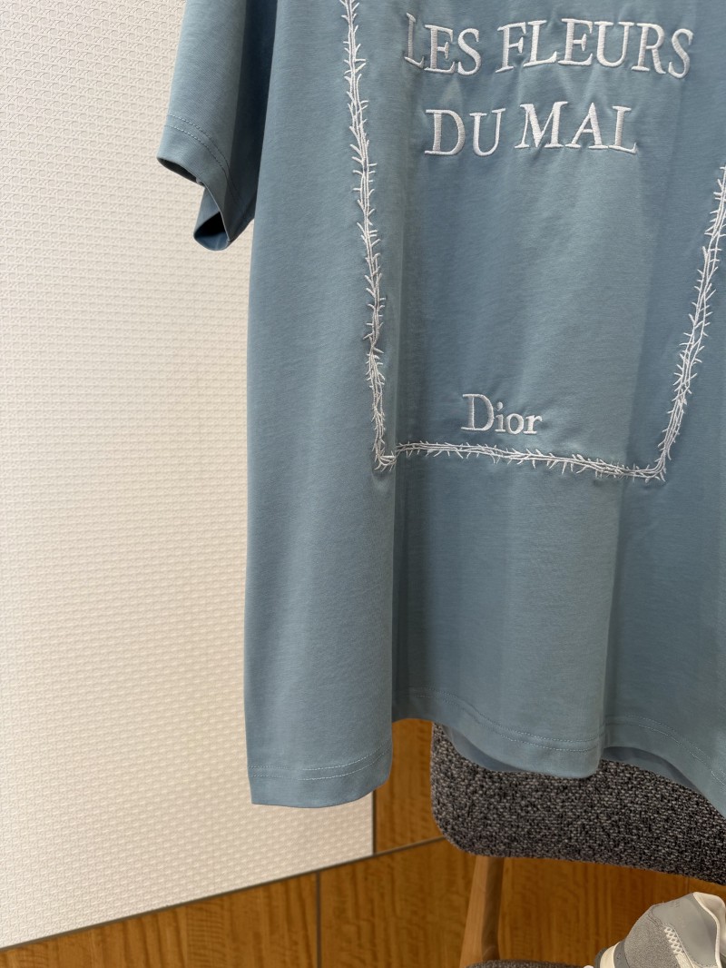 Dior Blue Embroidered Knit Short-Sleeve T-Shirt 4