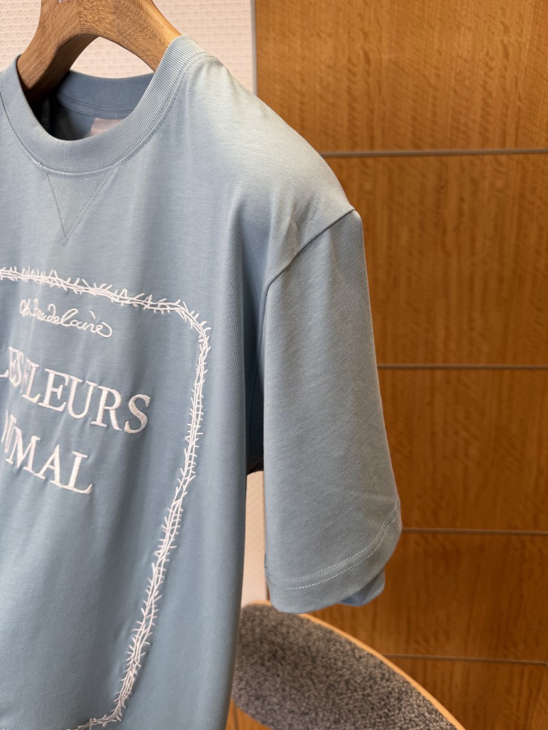 Dior Blue Embroidered Knit Short-Sleeve T-Shirt 6