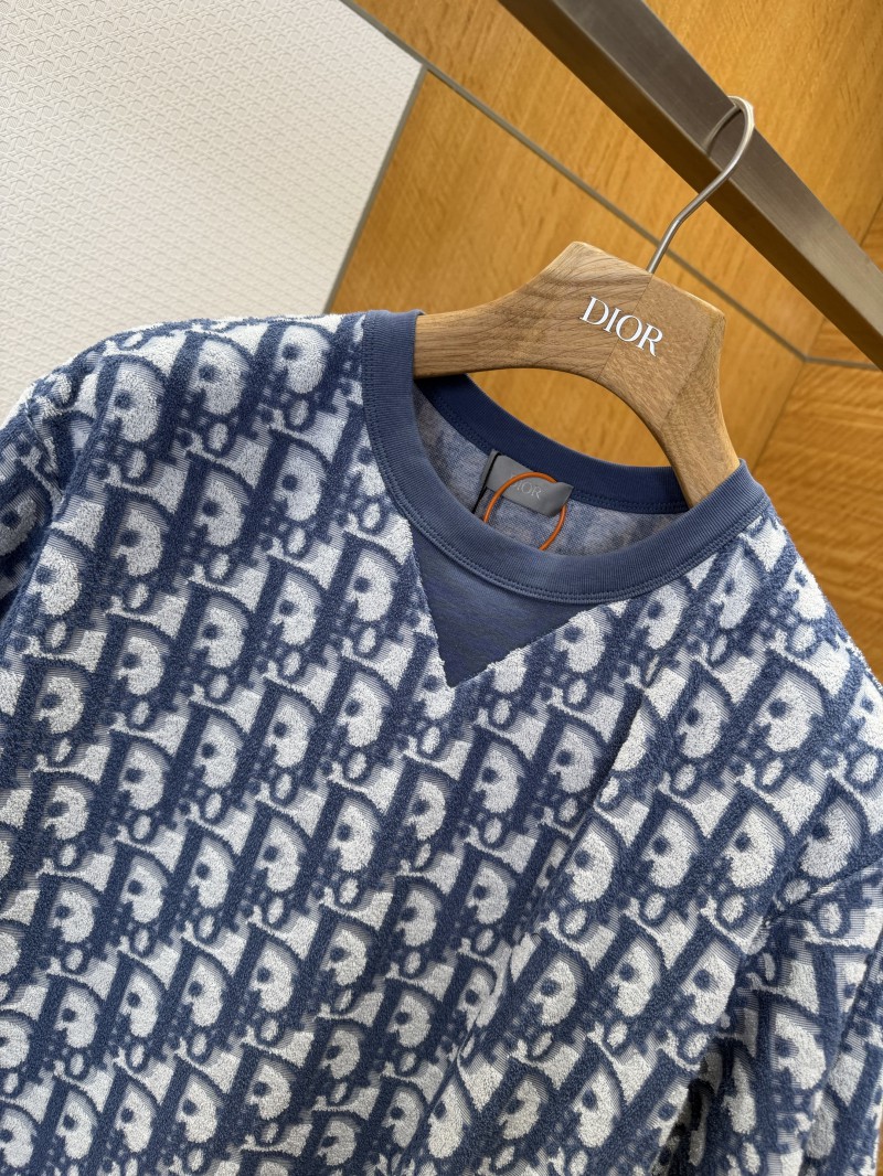 Dior Letter Logo All-Over Print Knit Crew Neck Short Sleeve T-Shirt 1 2