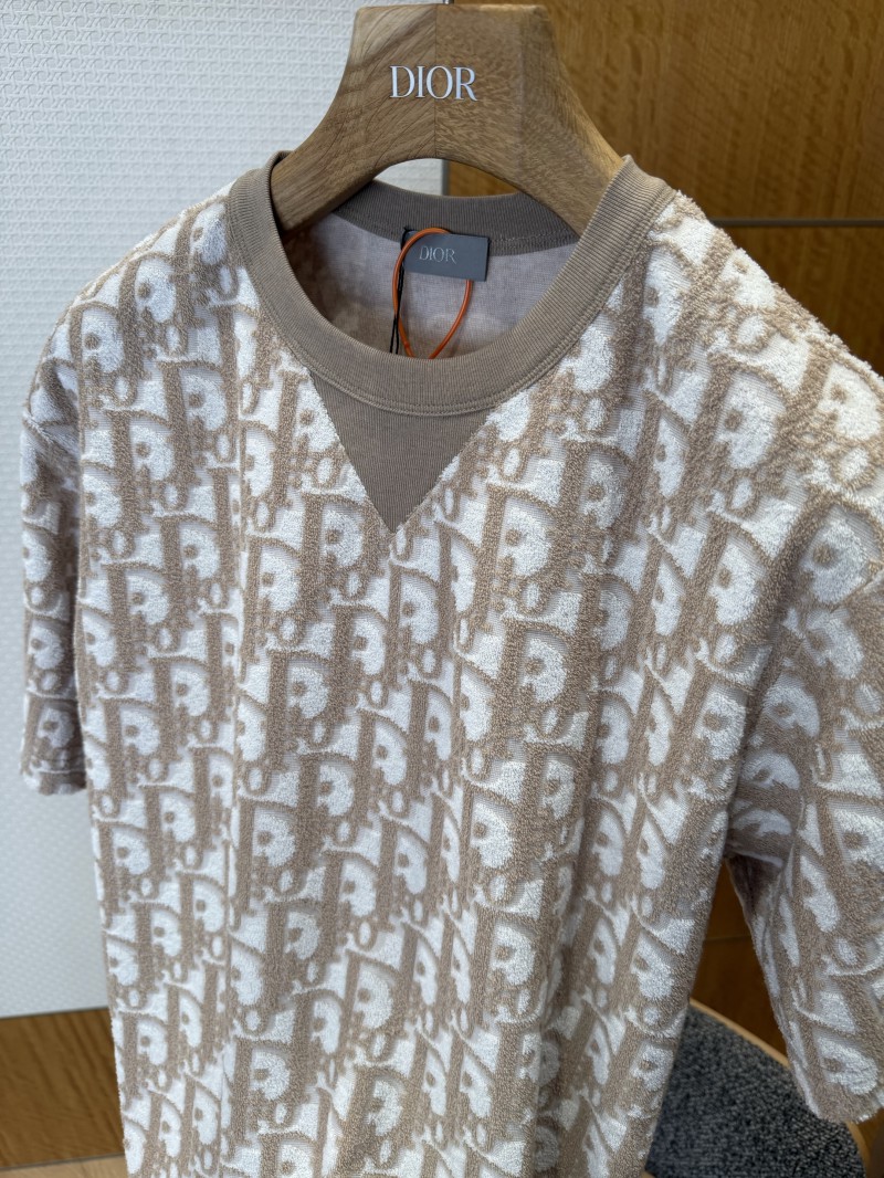 Dior Letter Logo All-Over Print Knit Crew Neck Short Sleeve T-Shirt 2 5