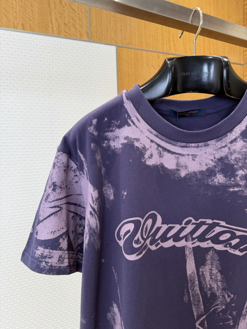 LV Tie-Dye Print Letter Crew Neck Short-Sleeve T-Shirt 2 3