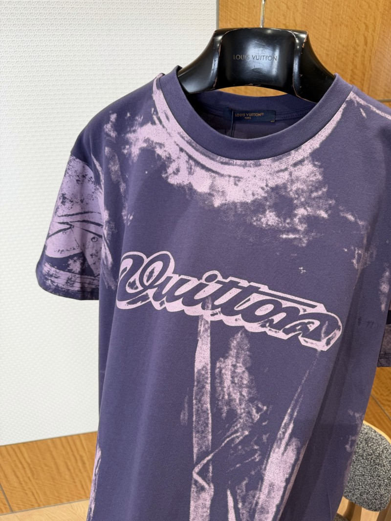 LV Tie-Dye Print Letter Crew Neck Short-Sleeve T-Shirt 2 4