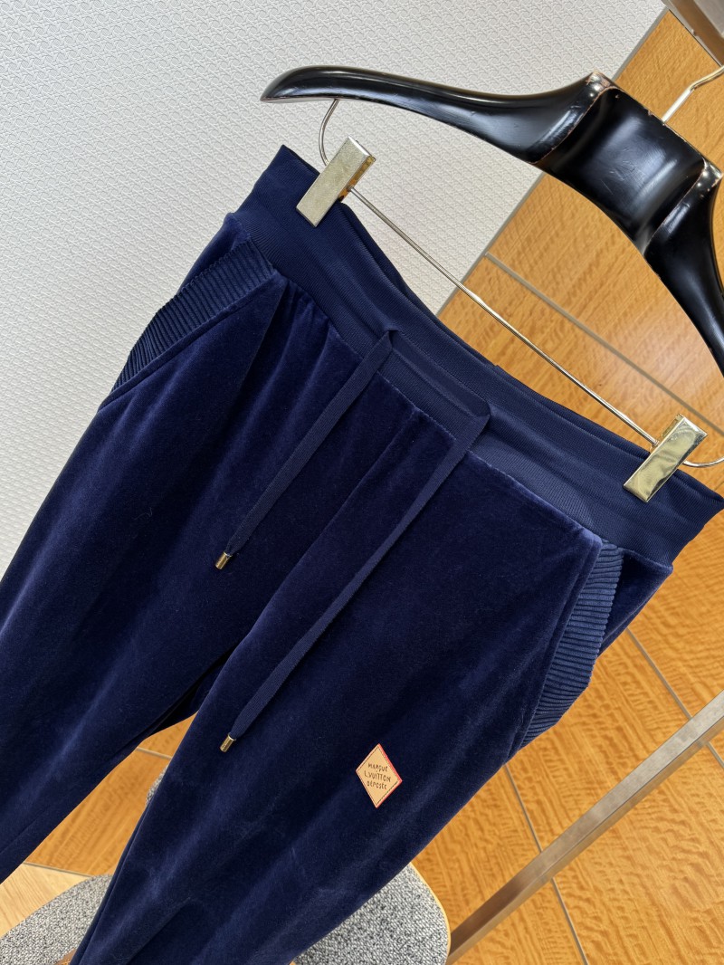LV Velvet Solid-Color Drawstring Knit Sweatpants 2