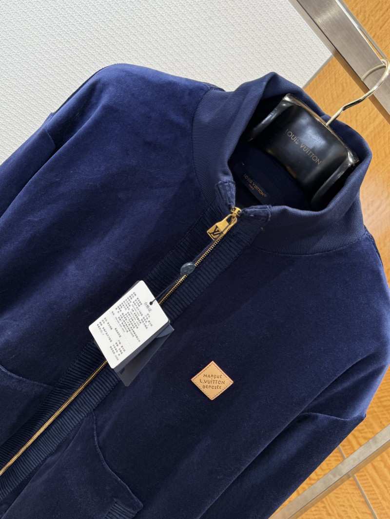 LV Velvet Zipper Pocket Ribbed Long-Sleeve Jacket 2