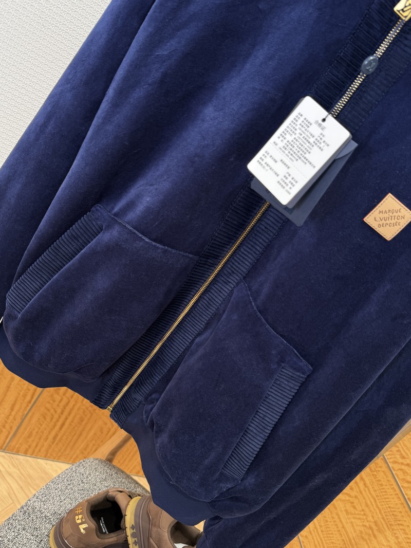 LV Velvet Zipper Pocket Ribbed Long-Sleeve Jacket 3