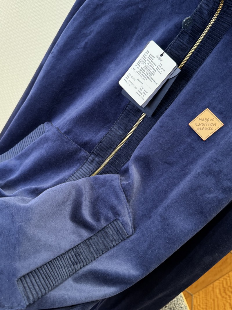 LV Velvet Zipper Pocket Ribbed Long-Sleeve Jacket 4