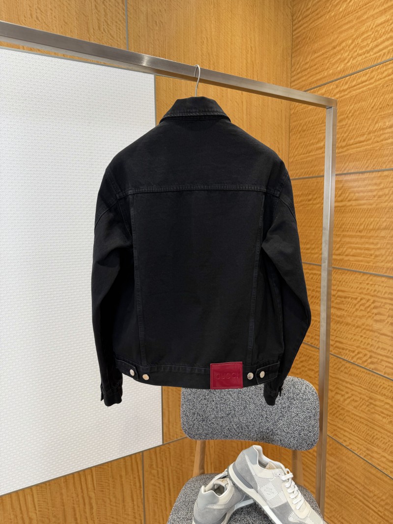 Gucci Horsebit-Decorated Lacquered Leather Label Denim Jacket 1 1