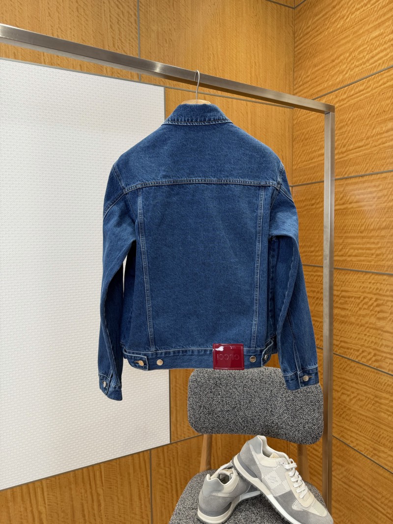 Gucci Horsebit-Decorated Lacquered Leather Label Denim Jacket 2 1