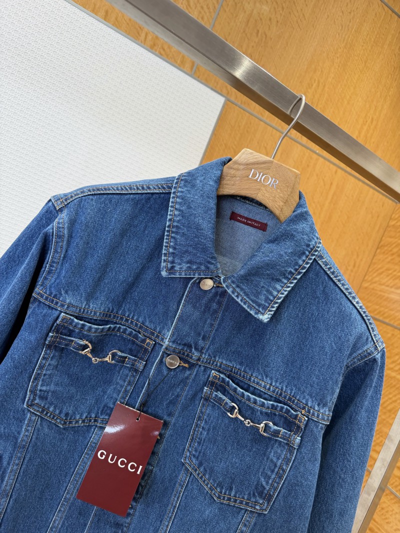 Gucci Horsebit-Decorated Lacquered Leather Label Denim Jacket 2 2