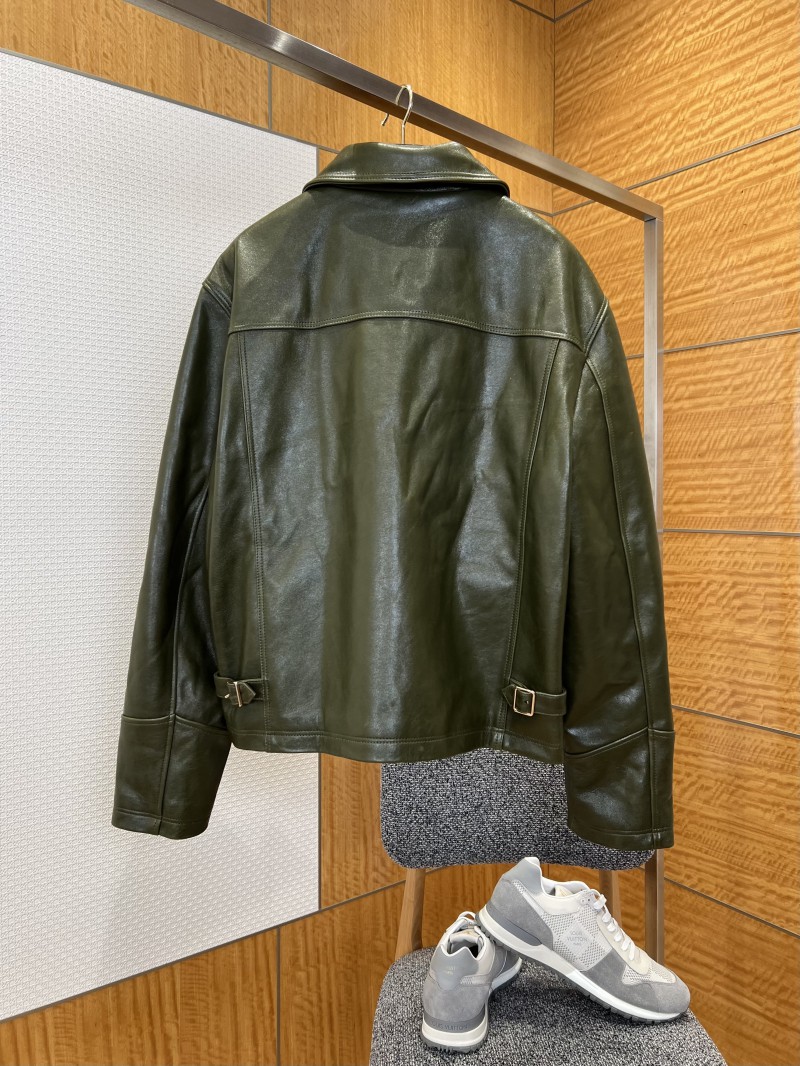LV Letter Logo Lapel Zipper Leather Jacket 1