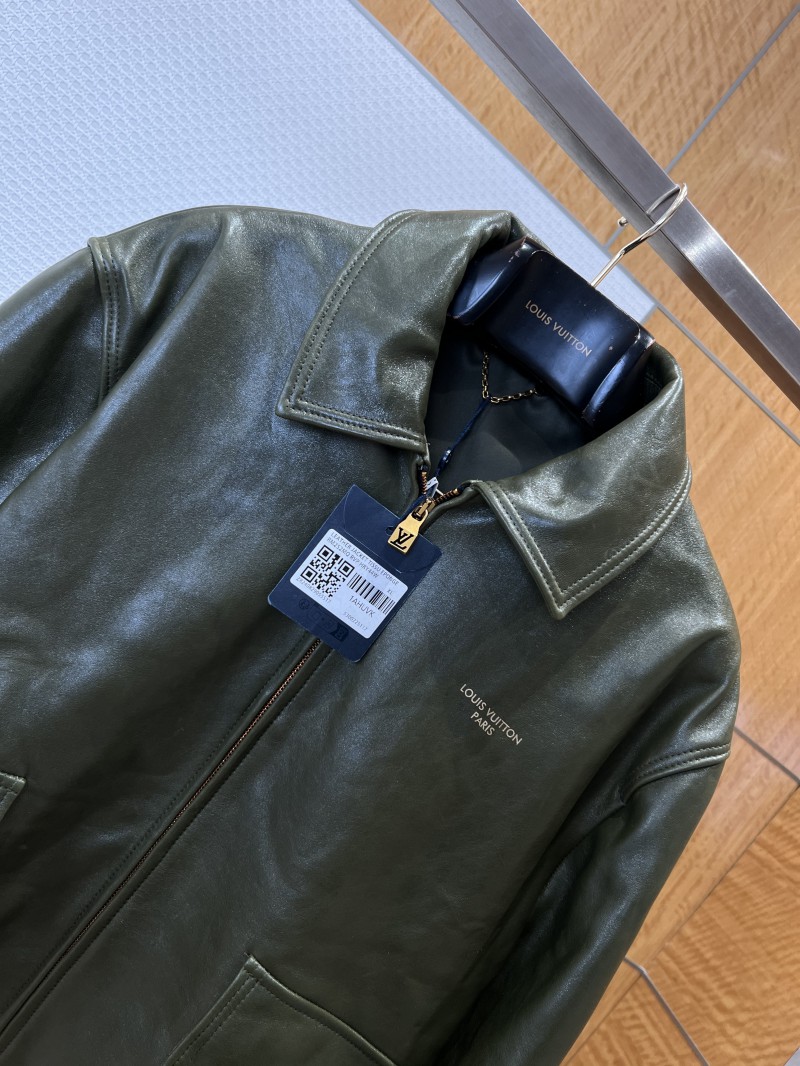 LV Letter Logo Lapel Zipper Leather Jacket 2