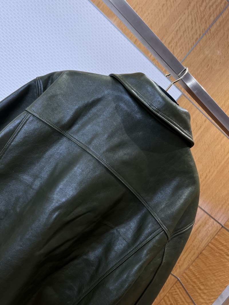 LV Letter Logo Lapel Zipper Leather Jacket 5