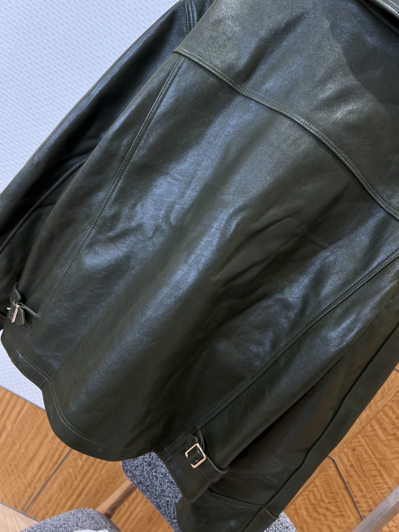 LV Letter Logo Lapel Zipper Leather Jacket 6