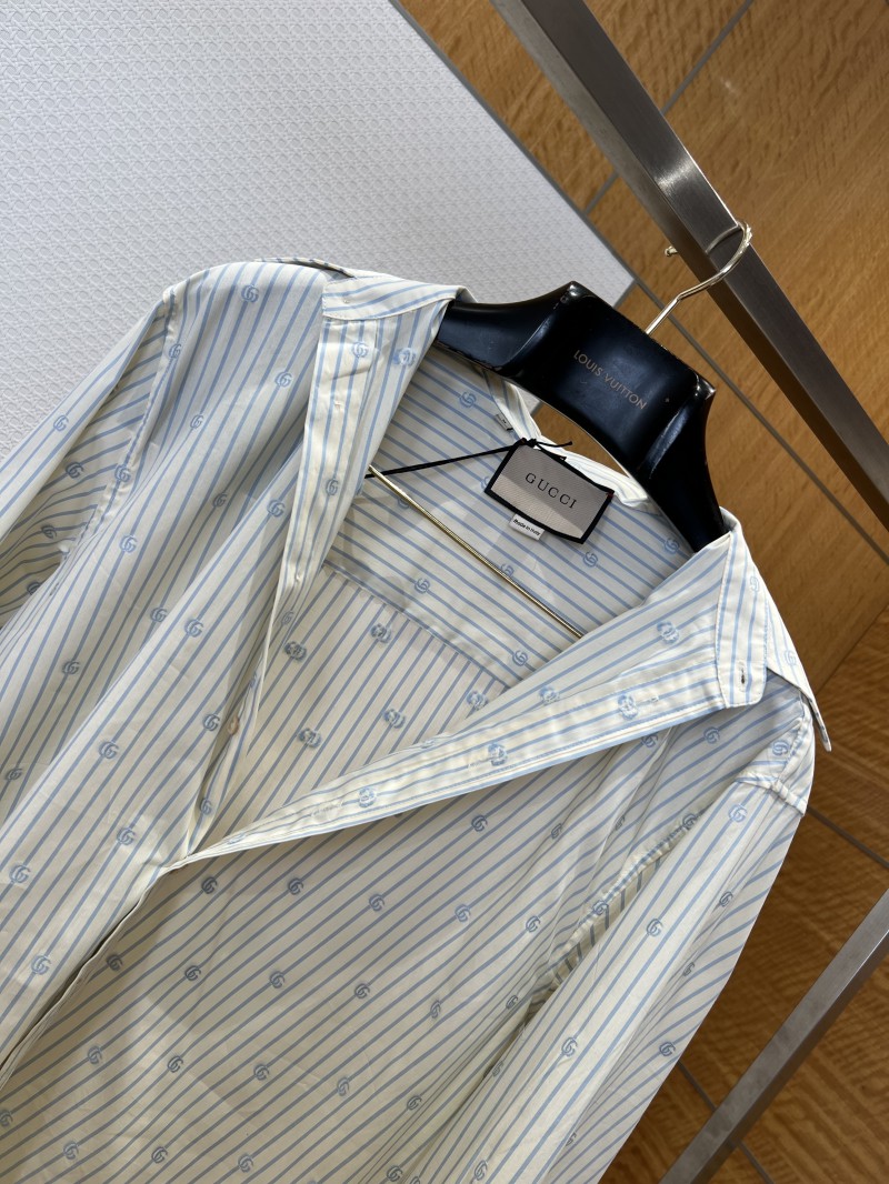 Gucci Striped Logo Long-Sleeve Collared Shirt 4