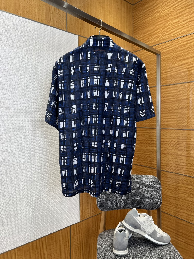 Prada Hand-Painted Checkered Short-Sleeve Collared Shirt 1
