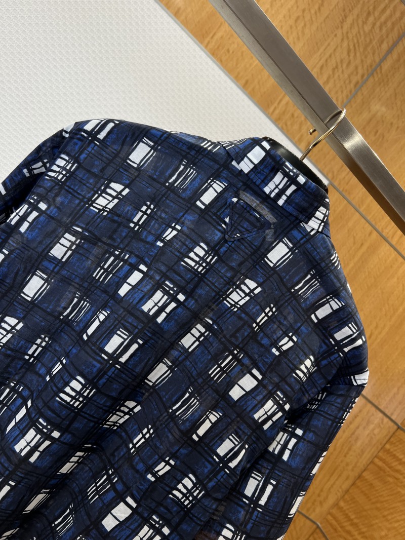Prada Hand-Painted Checkered Short-Sleeve Collared Shirt 5