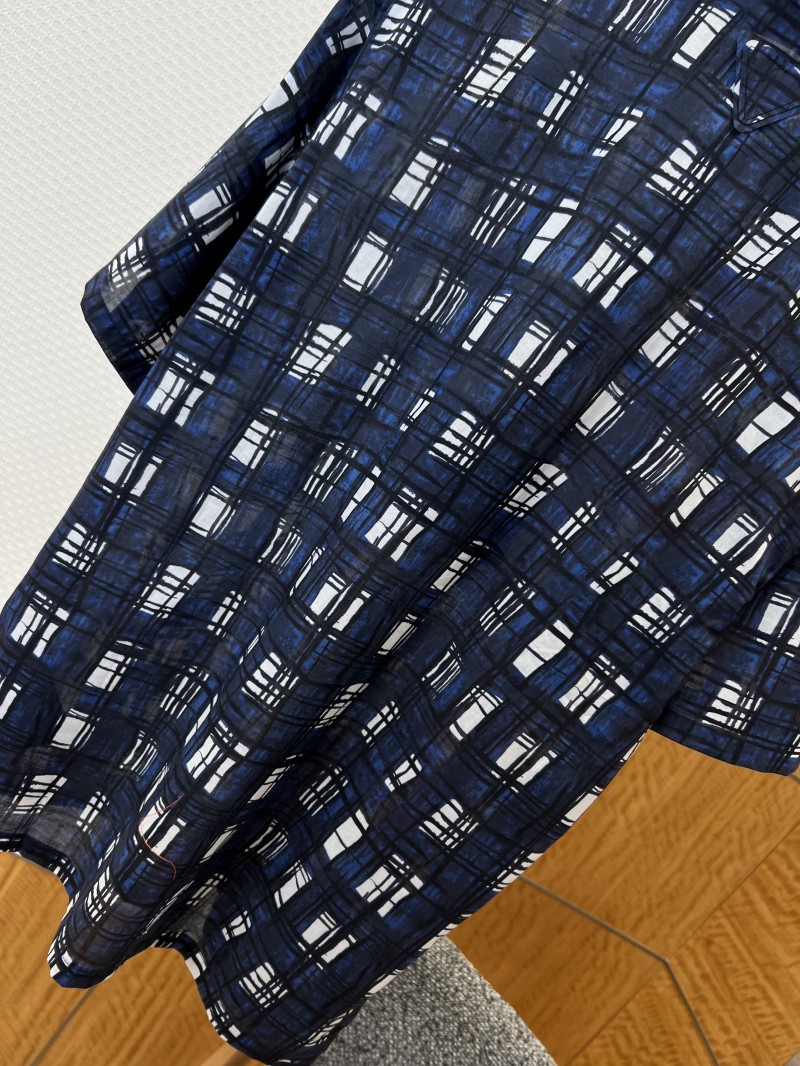 Prada Hand-Painted Checkered Short-Sleeve Collared Shirt 6