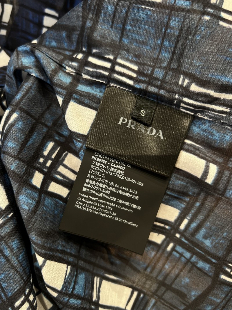 Prada Hand-Painted Checkered Short-Sleeve Collared Shirt 8