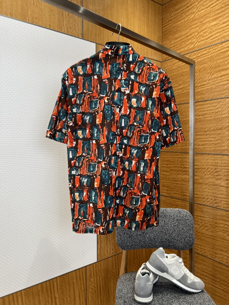 Prada Color-Blocked Artistic Checkered Short-Sleeve Collared Shirt 1
