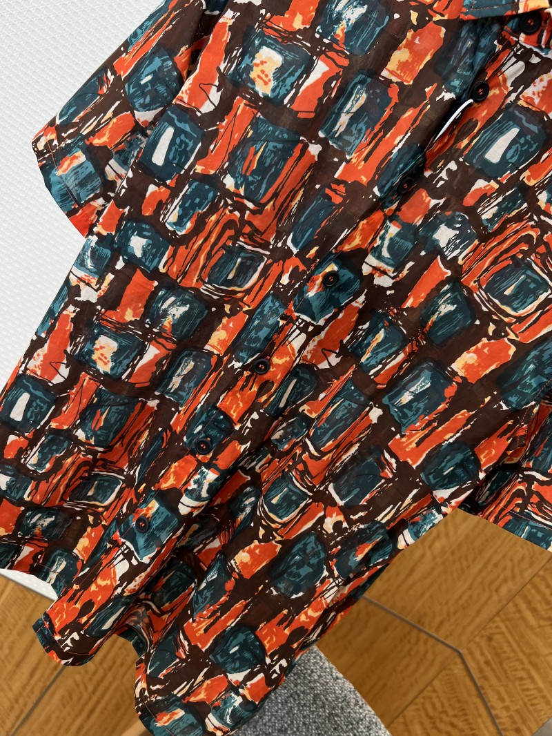 Prada Color-Blocked Artistic Checkered Short-Sleeve Collared Shirt 3