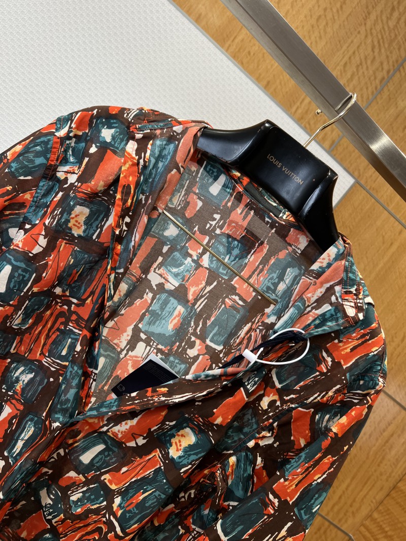 Prada Color-Blocked Artistic Checkered Short-Sleeve Collared Shirt 4