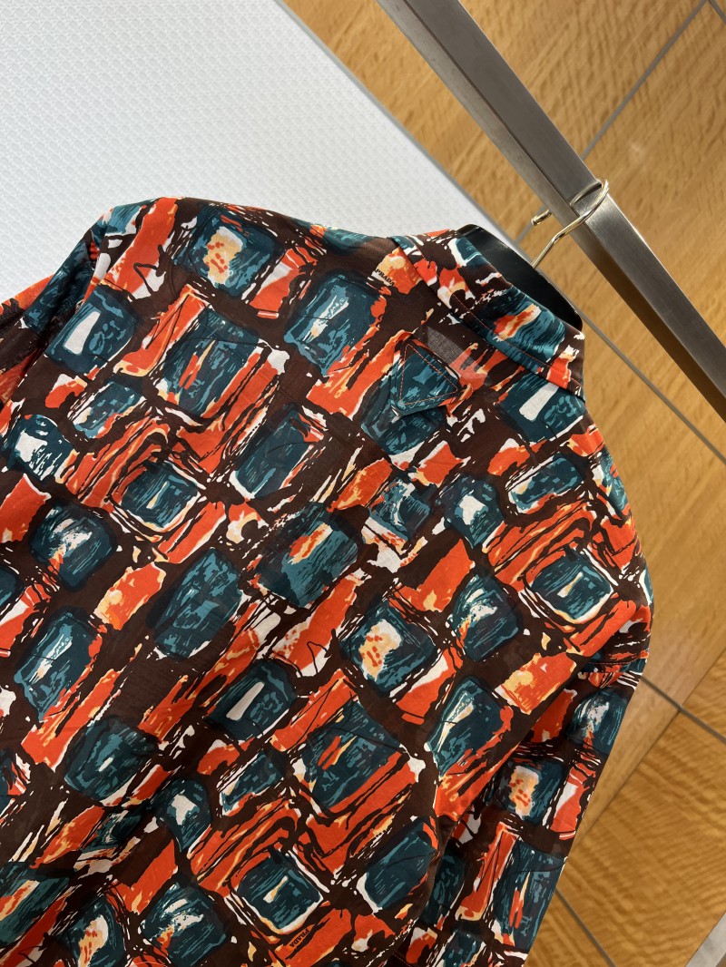 Prada Color-Blocked Artistic Checkered Short-Sleeve Collared Shirt 5