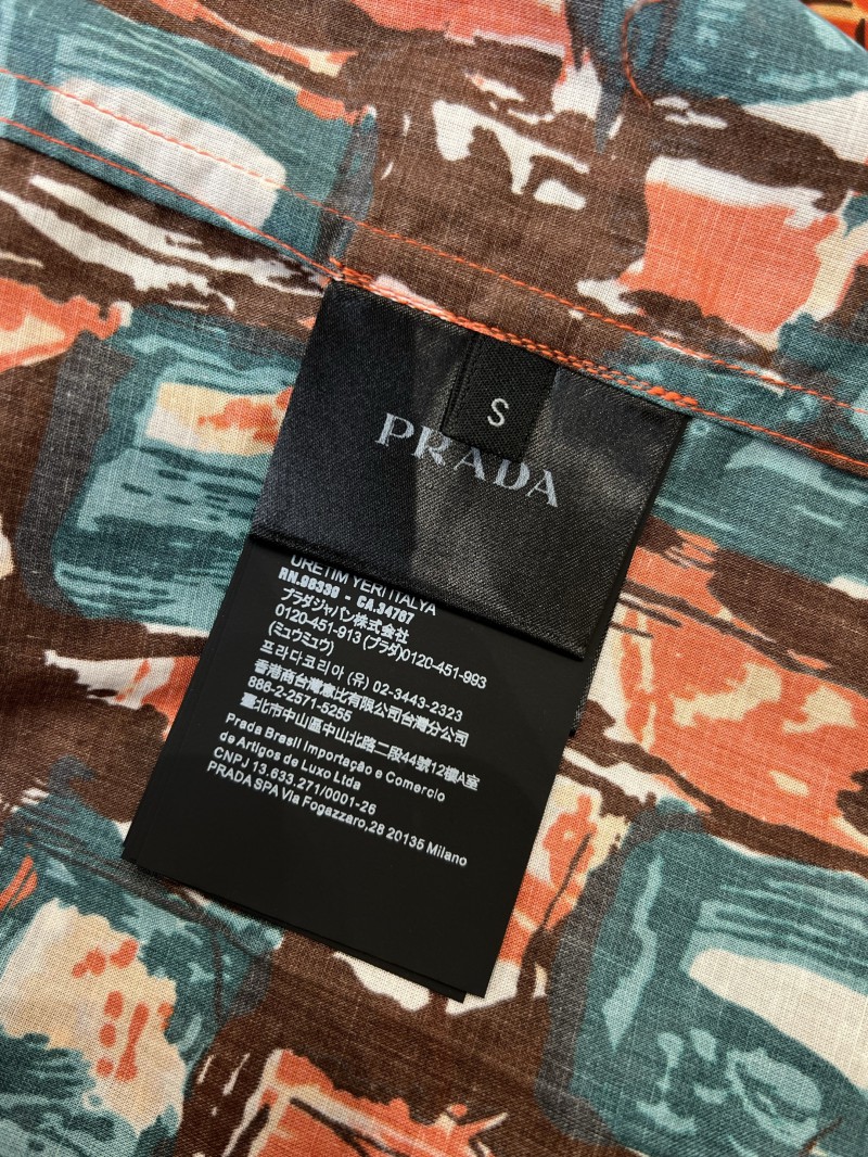 Prada Color-Blocked Artistic Checkered Short-Sleeve Collared Shirt 8
