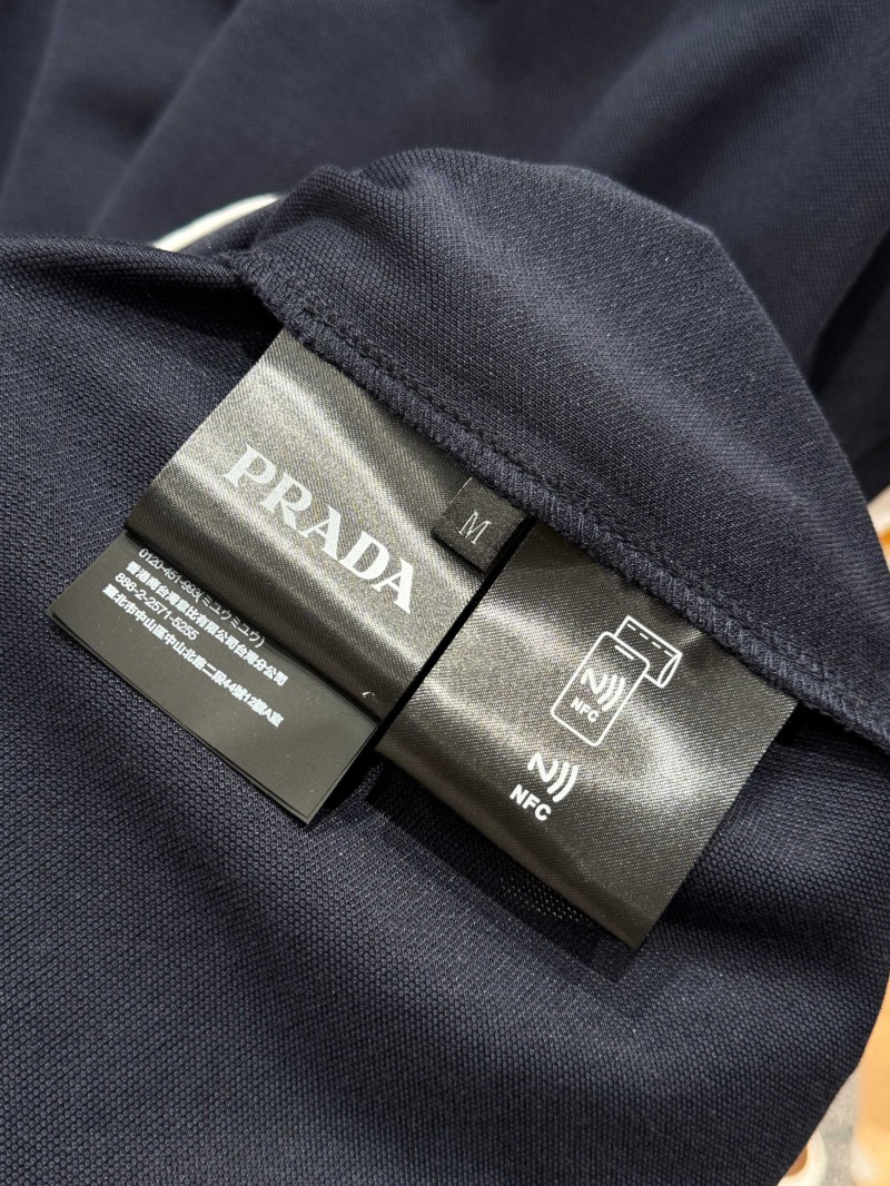 Prada Cotton-Blend Ribbed Short-Sleeve Polo Shirt 8