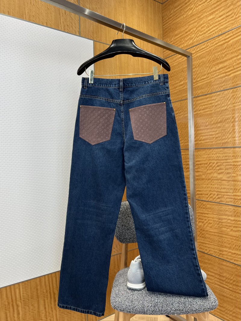 LV Long Straight-Leg Distressed Jeans 1