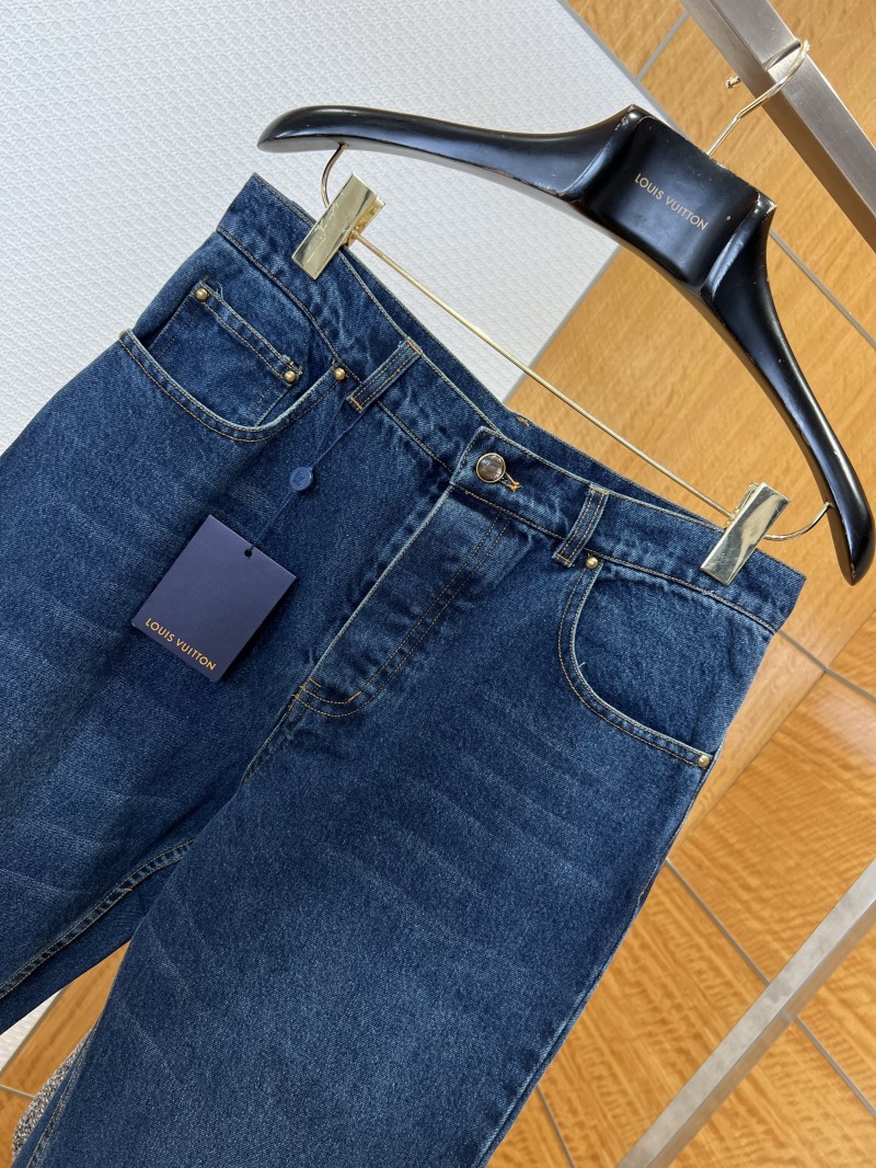 LV Long Straight-Leg Distressed Jeans 2