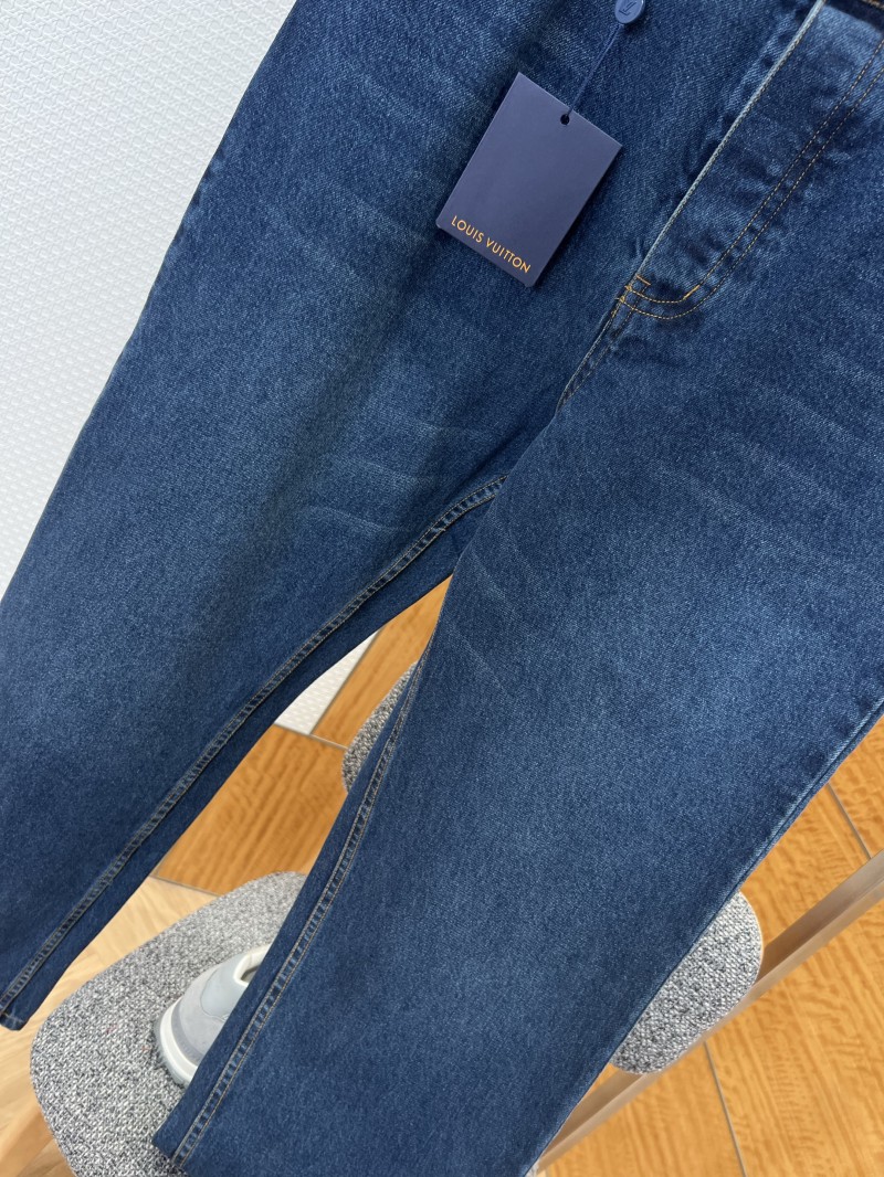 LV Long Straight-Leg Distressed Jeans 3