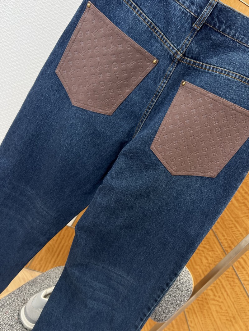 LV Long Straight-Leg Distressed Jeans 6