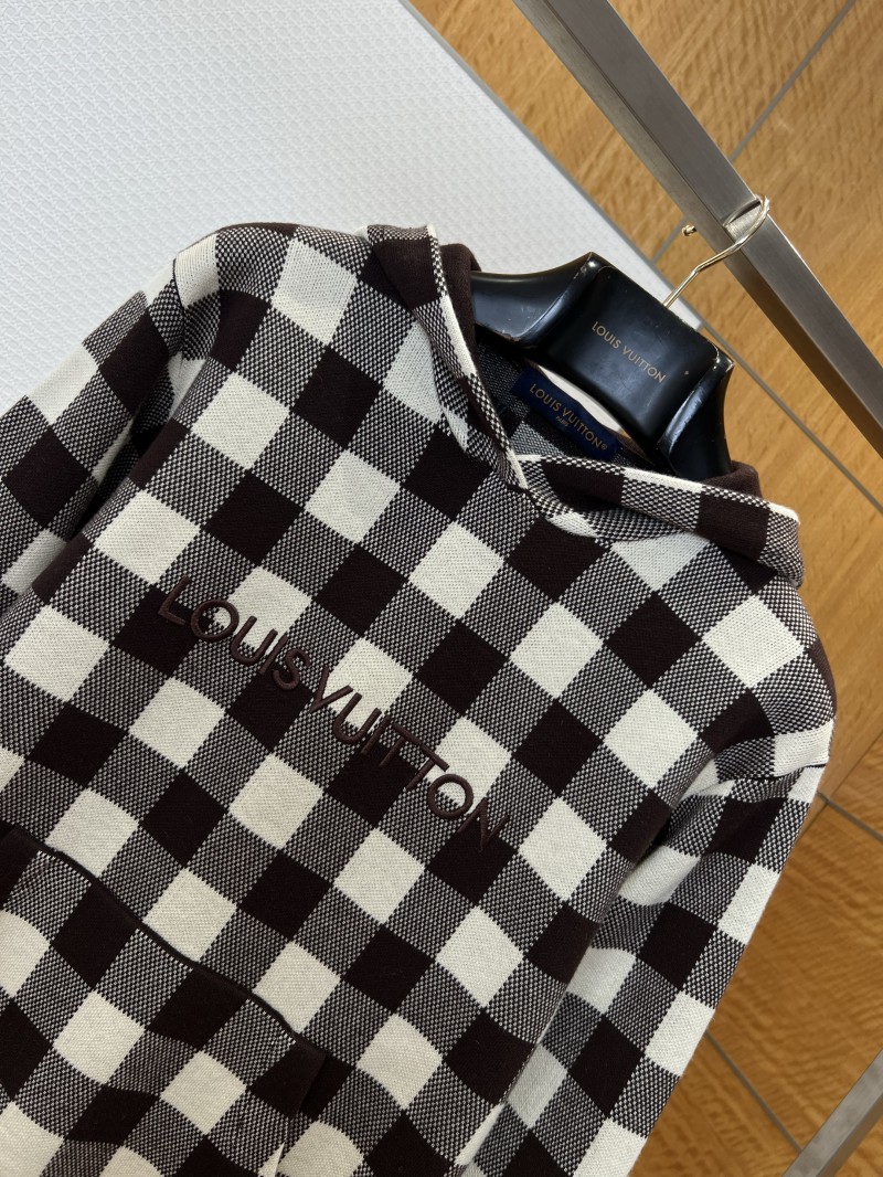LV Embroidered Checkered Hooded Sweatshirt 2