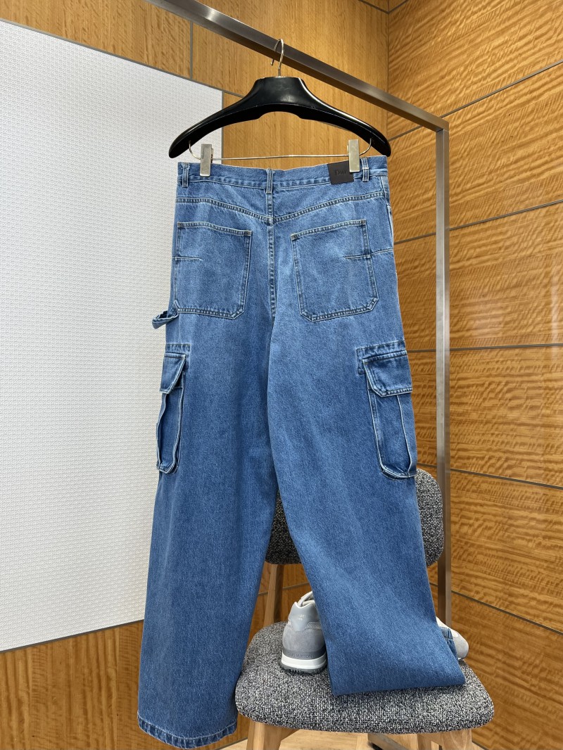 Dior Embroidered Oversized-Pocket Workwear-Style Wide-Leg Jeans 1