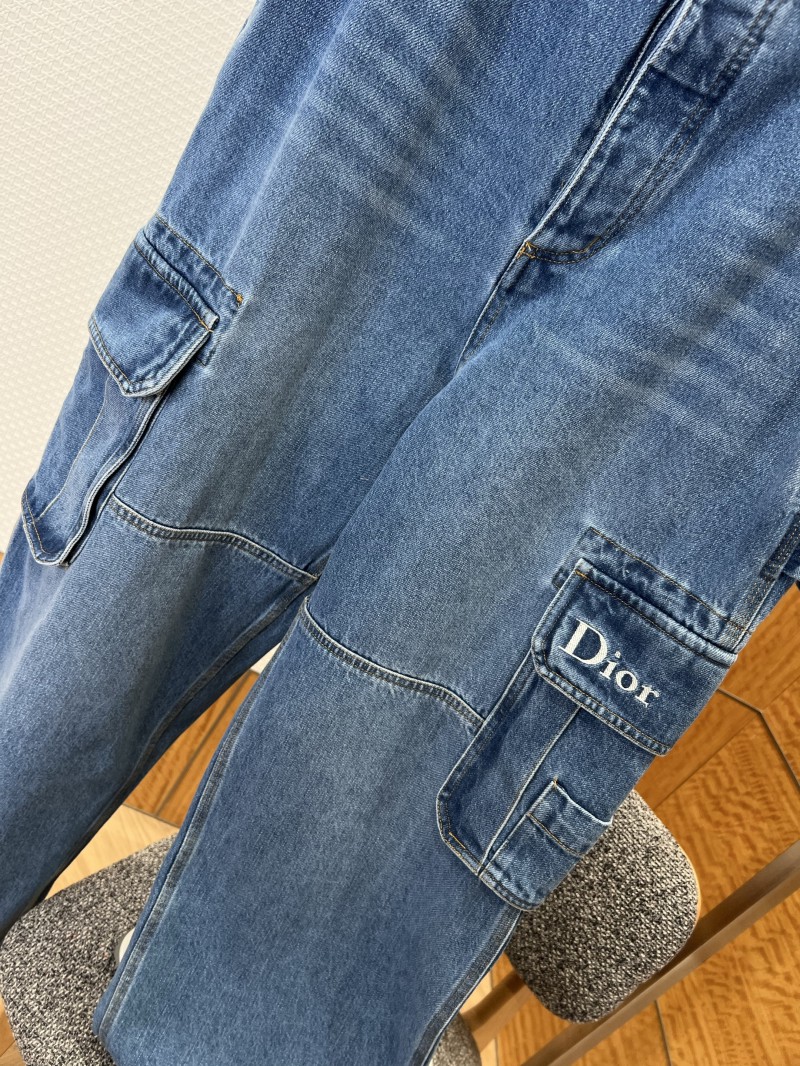 Dior Embroidered Oversized-Pocket Workwear-Style Wide-Leg Jeans 3